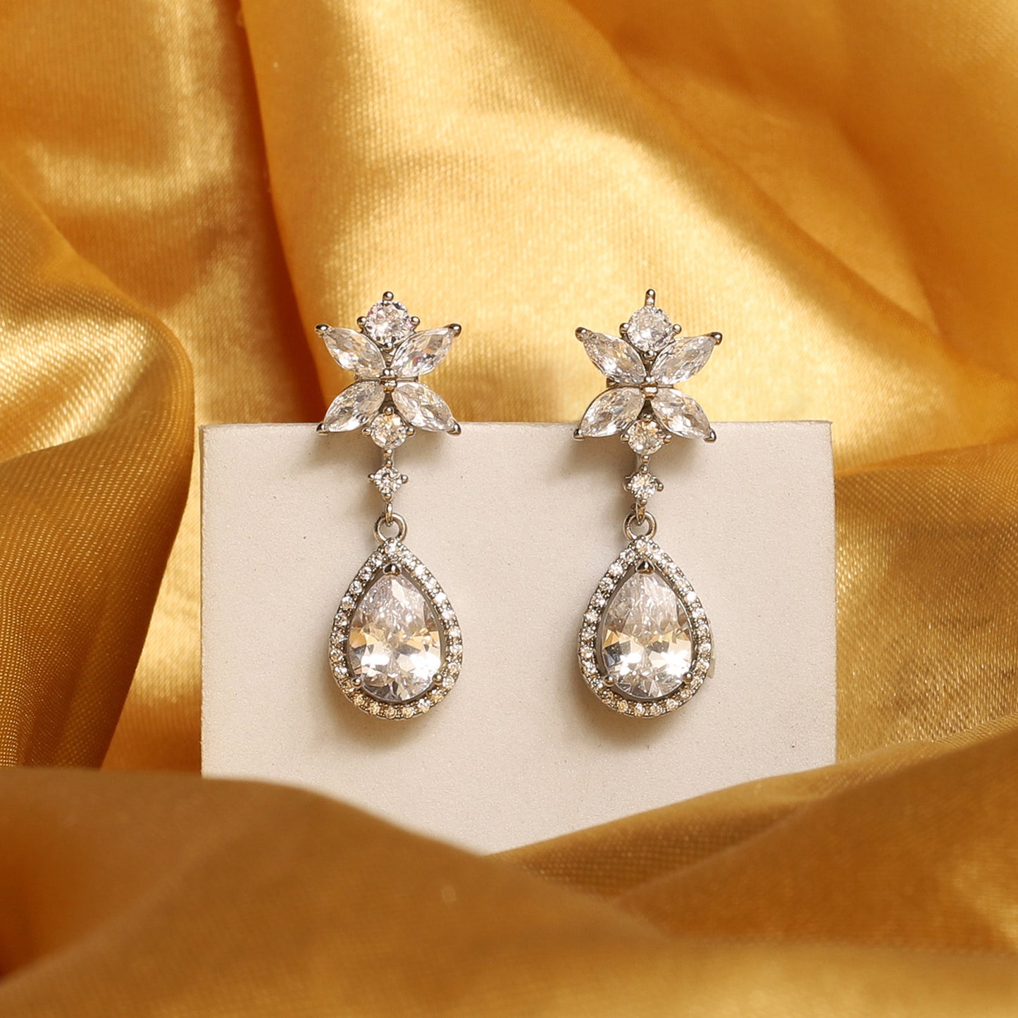 White Jasmine CZ Drop Earrings