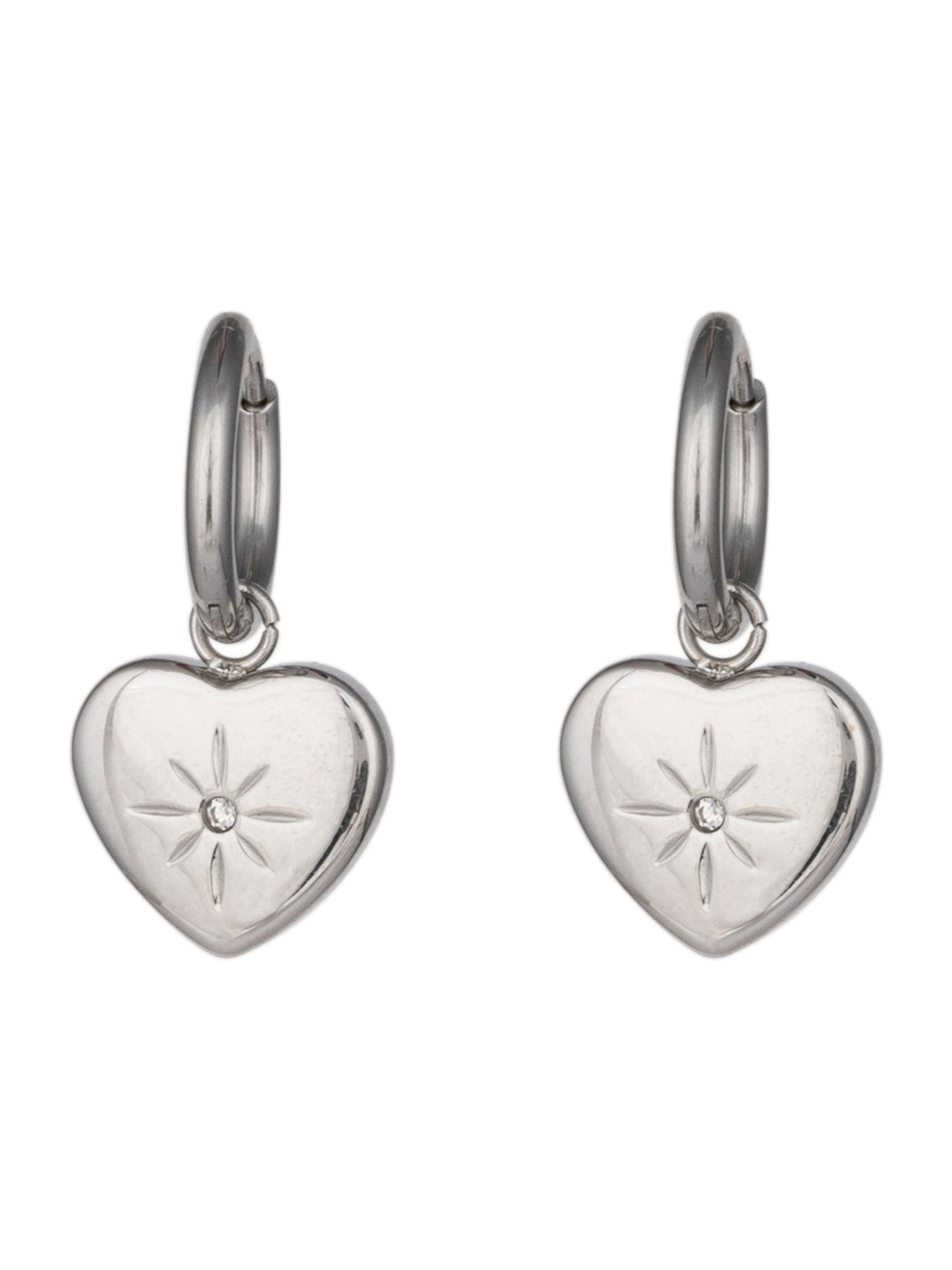 Silver Heart Drop Earrings