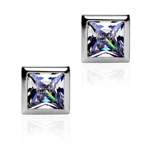 925 Sterling Silver Studs Square Bezel (7mm)